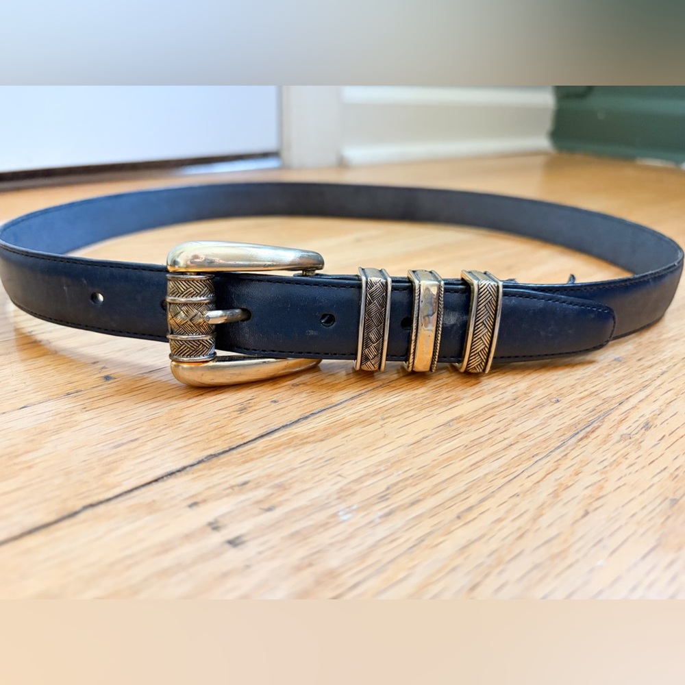 Brighton Black Leather Belt with Gold-Tone Buckle